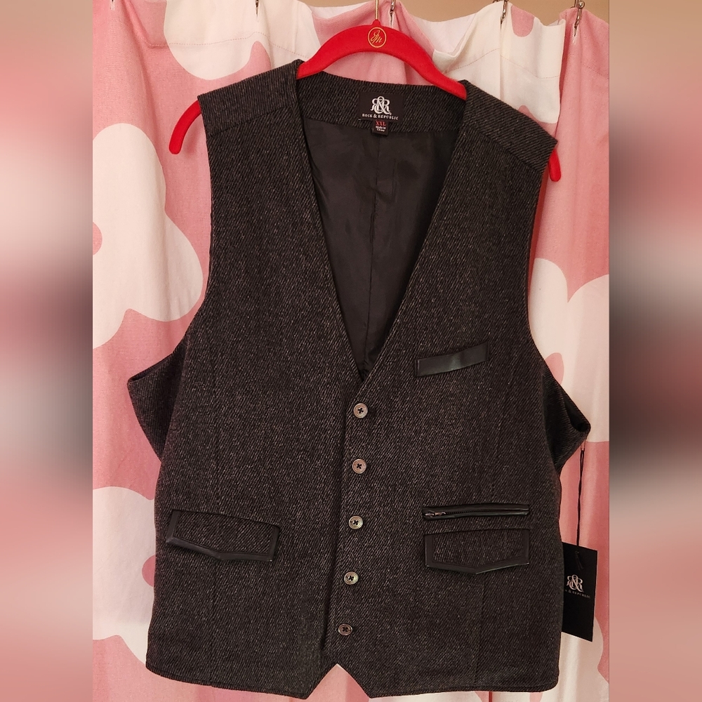 Rock & Republic Men's Charcoal Tweed Vest, NWT, XXL